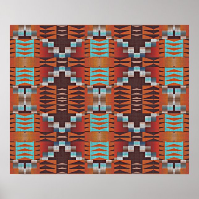 Türkis Blau Siena Orange Rote BrownTribal Art Poster (Vorne)