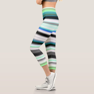 Türkis, blau und grau Abstrakte Streifen Capri Leggings