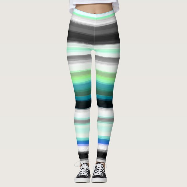 Türkis, blau und grau Abstrakte Streifen Leggings (Vorderseite)