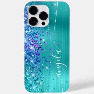 Türkis Blau und Lila Glitzer Glam Signatur Case-Mate iPhone 14 Pro Max Hülle
