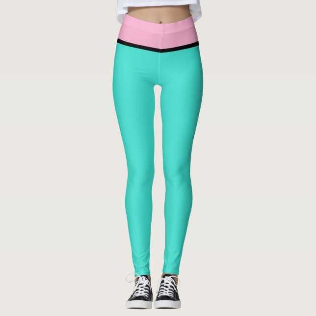 Türkis Blau und Rosa Leggings (Vorderseite)