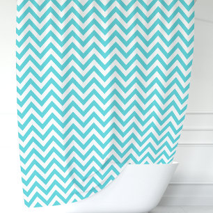 Türkis Blau und Weiß Chevron Duschvorhang