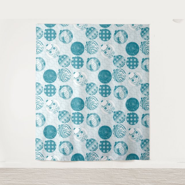 Türkis , Blau , Weihnachtsmuster Wandteppich (Vorderseite)