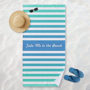 Türkis Blau Weiß Gestreift Personalisiert Strandtuch