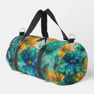 Türkis Blaue goldfarbene Orange Floral *Personaliz Duffle Bag