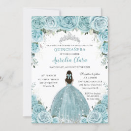 Türkis Blauer Blumenprinzessin Silver Quinceañera Einladung