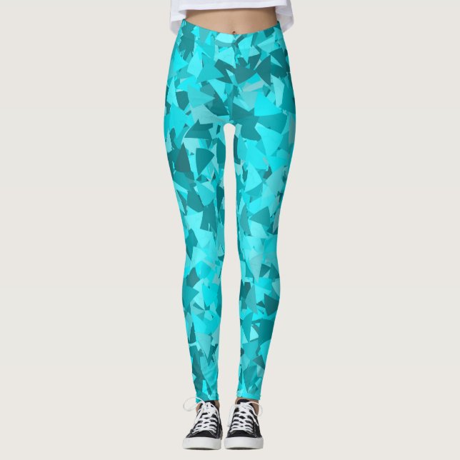Türkis Blaues Dreieckmuster Leggings (Vorderseite)