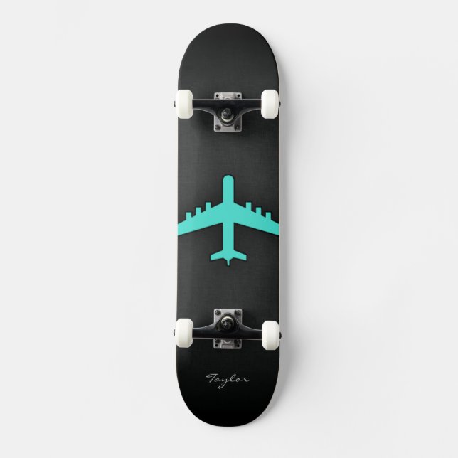Türkis; blaues grünes Flugzeug Skateboard (Vorderseite)