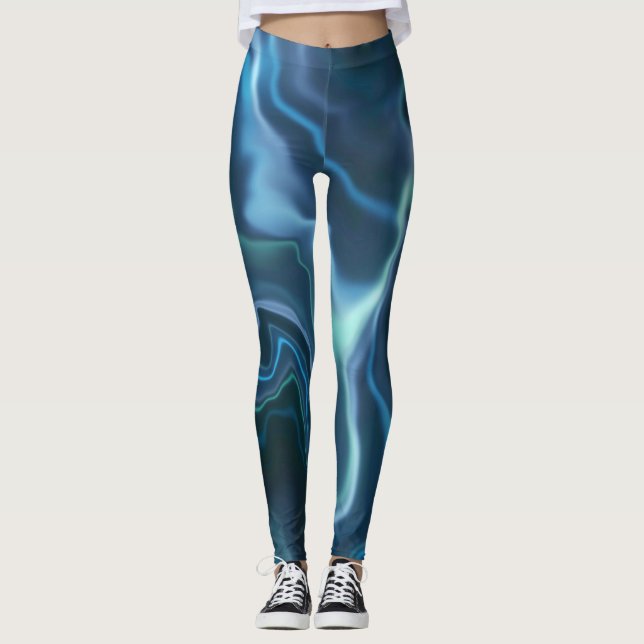 Türkis & Blaues Wasser Marmorboden Spandex Legging Leggings (Vorderseite)