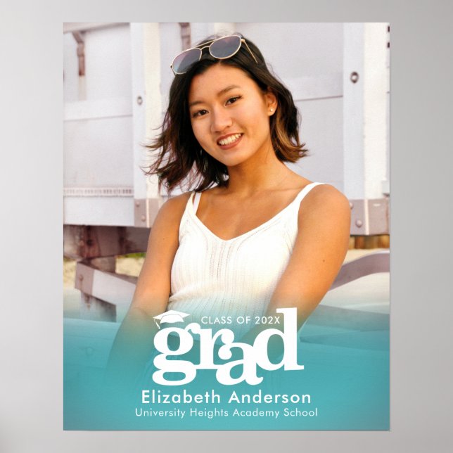 Türkis Blue Abschluss Foto Fett Typografie Poster (Vorne)