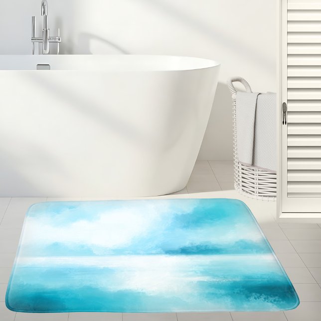 Türkis Blue Abstrakt Beach Badematte (Bath mat featuring an abstract design in turquoise blue ocean colors. Great for a beach house.)
