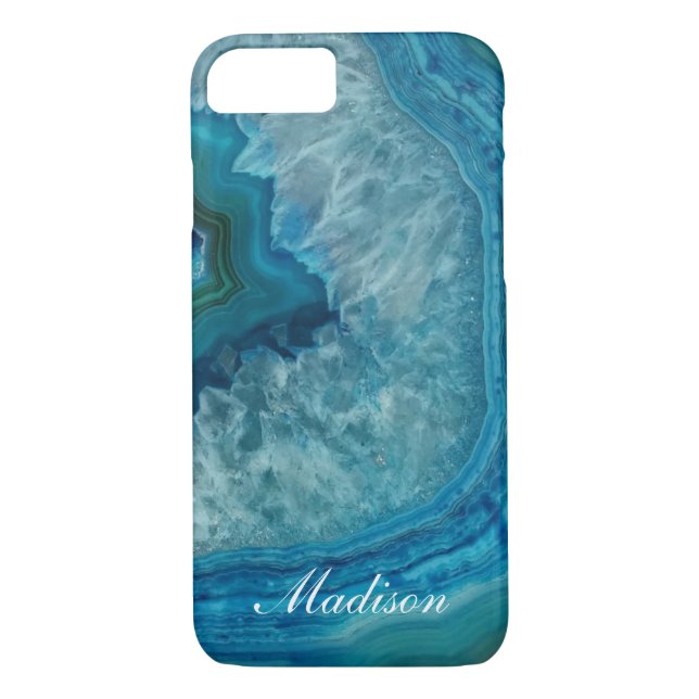Türkis Blue Agate Geode Monogram Name Case-Mate iPhone Hülle (Rückseite)