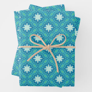 Türkis Blue Boho Star Pattern Geschenkpapier Set