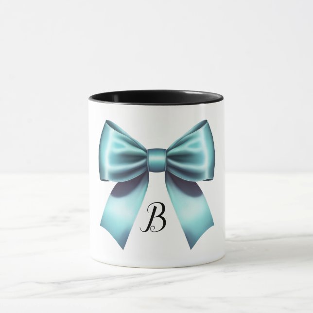 Türkis Blue Bow Elegantes Brautparty Hochzeit Tasse (Zentrum)
