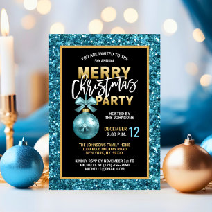 Türkis Blue Christmas PARTY Black Gold Glitzer Einladung
