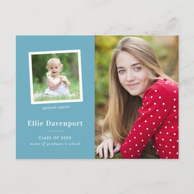 Türkis Blue Classic Zwei-Foto-Abschluss Postkarte (Vorderseite)