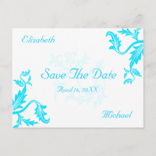 Türkis Blue Damask Leaaf Print Save the Date Ankündigungspostkarte