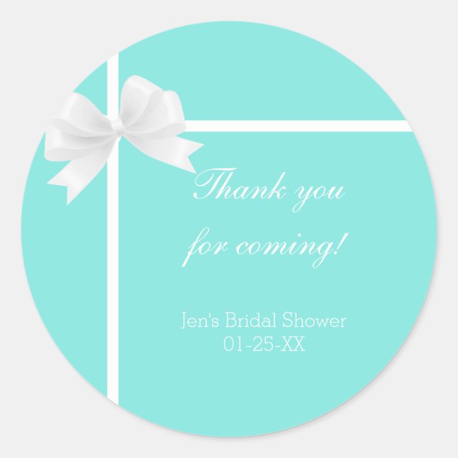 Türkis Blue Diamond & Bow Gefallen Moderne Gunst Runder Aufkleber (Vorderseite)