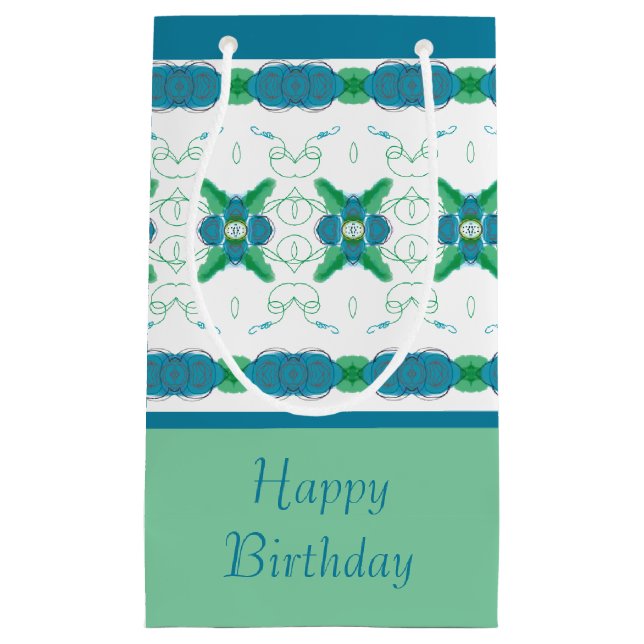 Türkis Blue Floral Kleine Geschenktüte (Vorderseite)