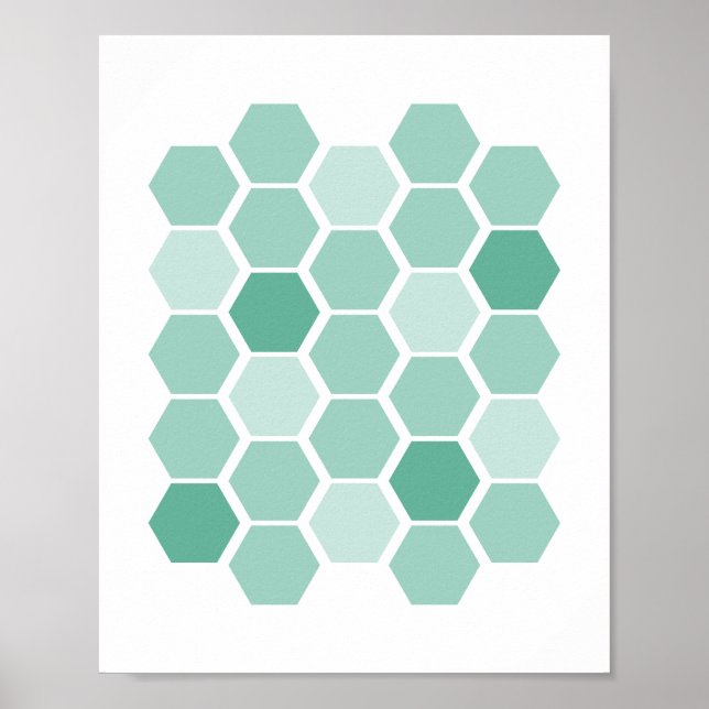 Türkis Blue Geometric Hexagon Wall Art Poster (Vorne)