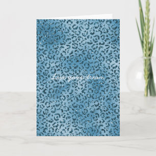 Türkis Blue Glitzer Leopard Print    Karte
