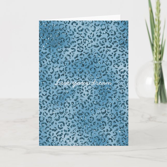 Türkis Blue Glitzer Leopard Print Karte (Vorderseite)