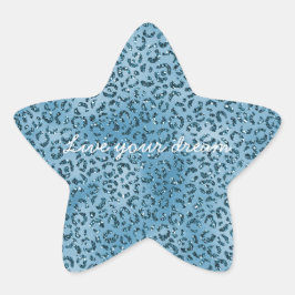 Türkis Blue Glitzer Leopard Print Stern-Aufkleber