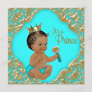 Türkis Blue Gold Ethnic Prince Baby Dusche Einladung