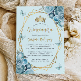 Türkis Blue Gold Geometric Floral Quinceñera Einladung