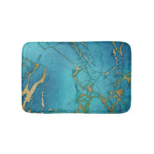 Türkis Blue Gold Marmor Stone Rock Metallic Badematte