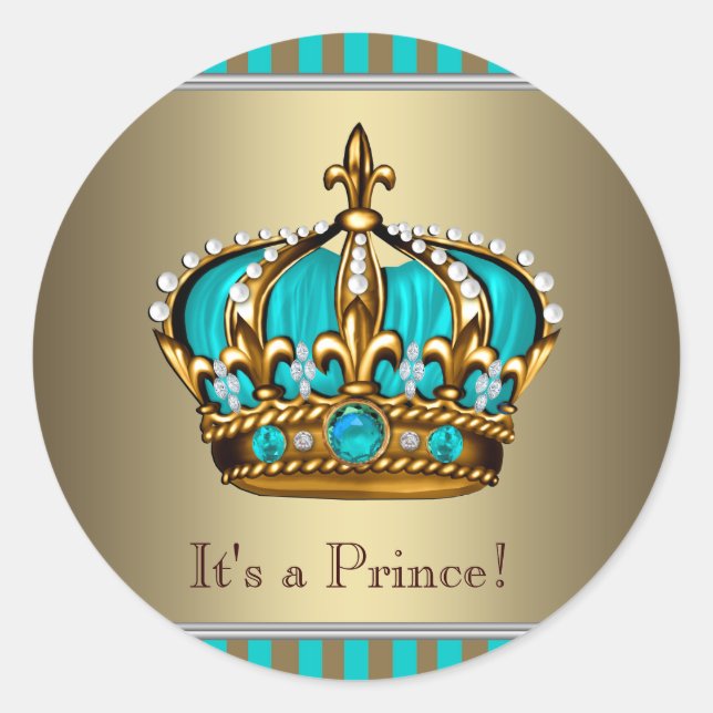 Türkis Blue Gold Prince Baby Shower Stickers (Vorderseite)