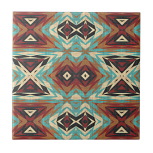 Türkis Blue Green Brown Orange Ethnic Stamm Art Fliese