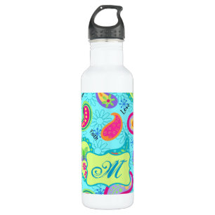 Türkis Blue Green Modern Paisley Monogram Trinkflasche