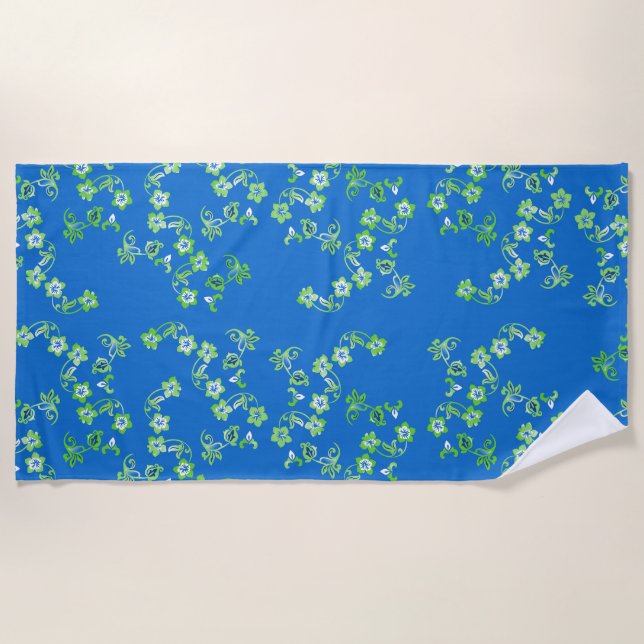 Türkis Blue Hibiskus Print Beach Handtuch (Vorderseite)