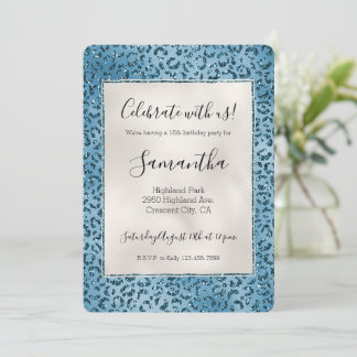 Türkis Blue Leopard Print Glitzer Einladung