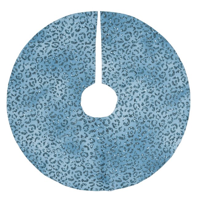 Türkis Blue Leopard Print Glitzer Polyester Weihnachtsbaumdecke (Vorderseite)