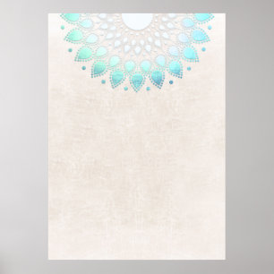 Türkis Blue Lotus Mandala Art Poster