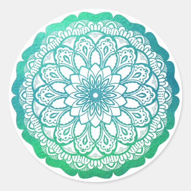 Türkis Blue Mandala Runder Aufkleber (Vorderseite)