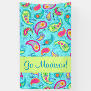 Türkis Blue Modern Paisley Name Personalisiert Banner
