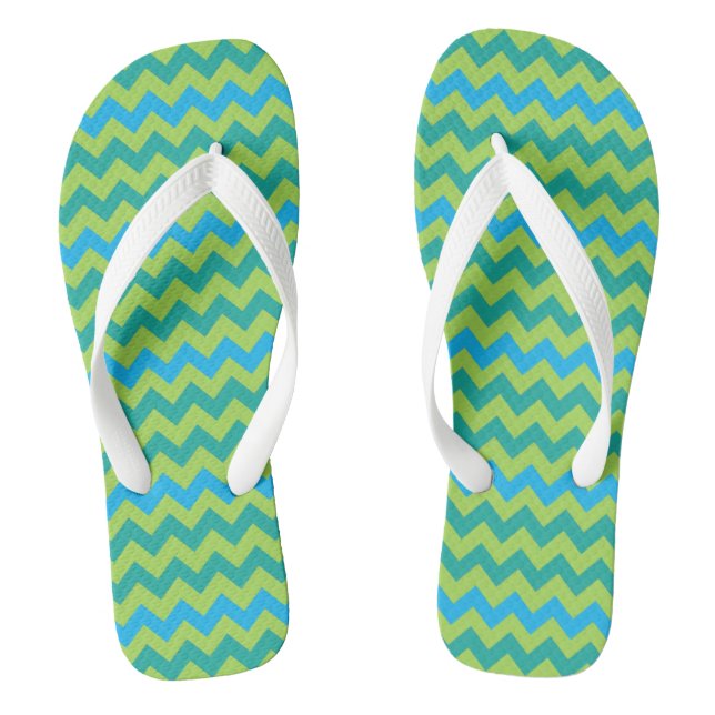 Türkis Blue Neon Green Emerald Chevrons Flip Flops (Fußbett)