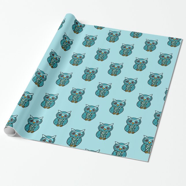 Türkis Blue Owls Geschenkpapier (Ungerollt)