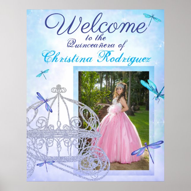Türkis & Blue Quinceañera Begrüßungszeichen Poster (Vorne)