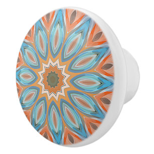 Türkis Blue Red Peach Orange Mandala Round Sun Keramikknauf