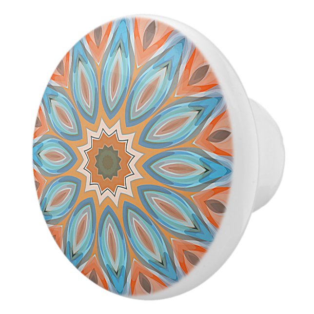 Türkis Blue Red Peach Orange Mandala Round Sun Keramikknauf (Rechts)