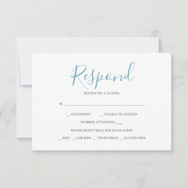 Türkis Blue Reply RSVP Cards Karte (Vorderseite)