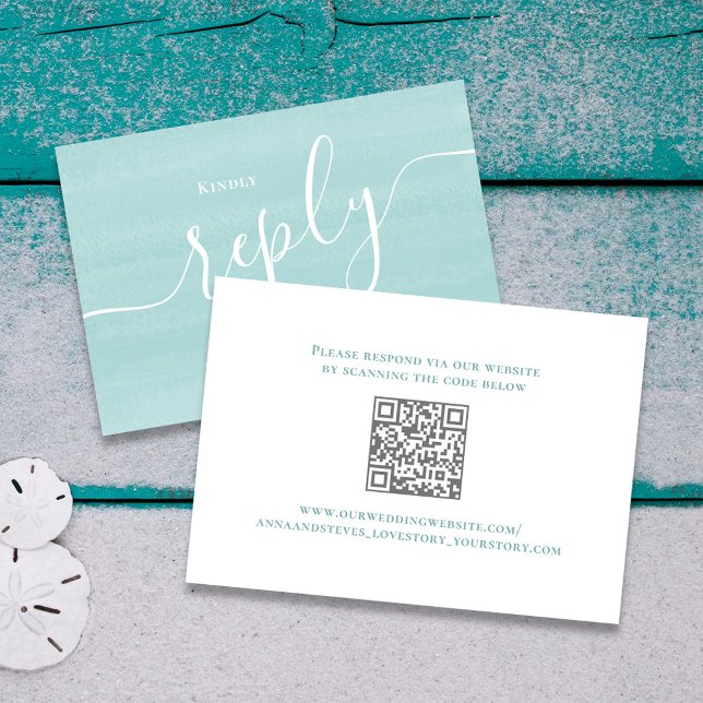 Türkis Blue Script Wedding RSVP (Turquoise blue wedding rsvp card)