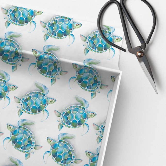 Türkis Blue Sea Turtle Beachy Seidenpapier (tissue paper decoupage turquoise beachy sea turtle watercolor )