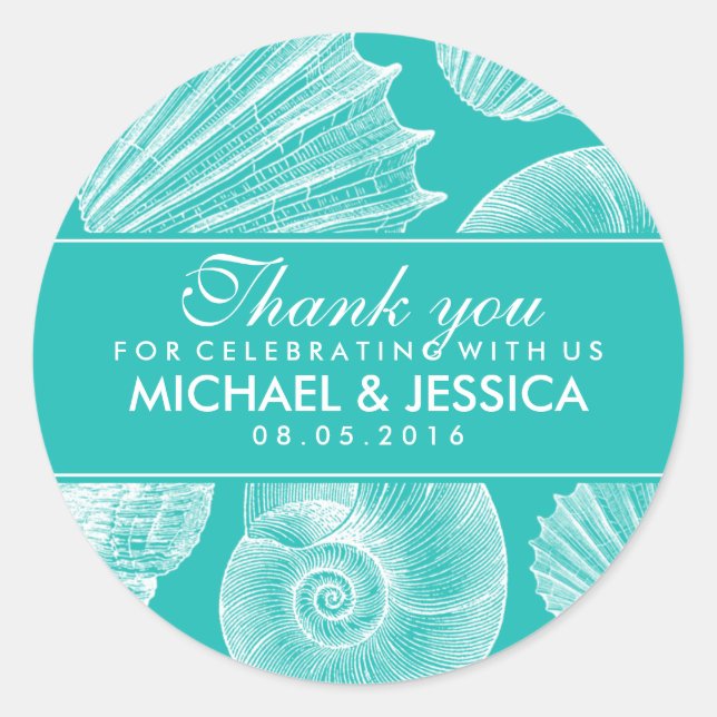 Türkis Blue Seashell Wedding Danke Sticker (Vorderseite)