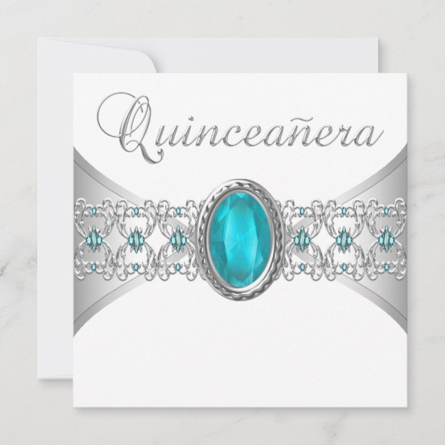 Türkis Blue Silver Quinceanera Einladungen (Vorderseite)