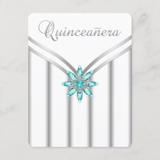 Türkis Blue Silver Quinceanera Einladungen